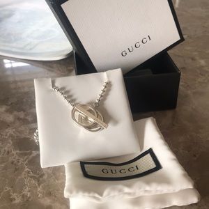 SOLD! Gucci Britt Silver GG Logo Toggle Necklace